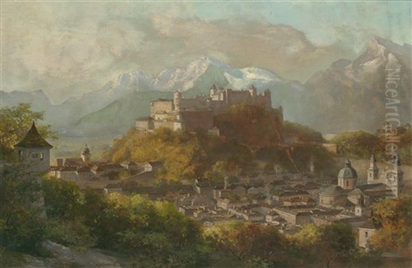 Blick Auf Hohensalzburg Oil Painting by Franz Kulstrunk