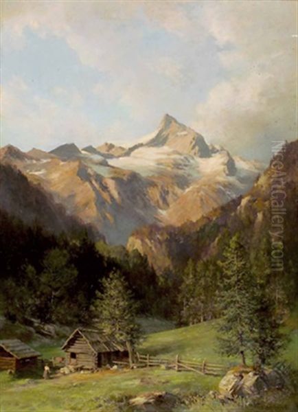 Almhutte Mit Blick Auf Bergspitze Oil Painting by Franz Kulstrunk