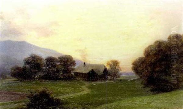 Abendstimmung Uber Salzburger Landschaft Mit Haus Am Waldrand Oil Painting by Franz Kulstrunk