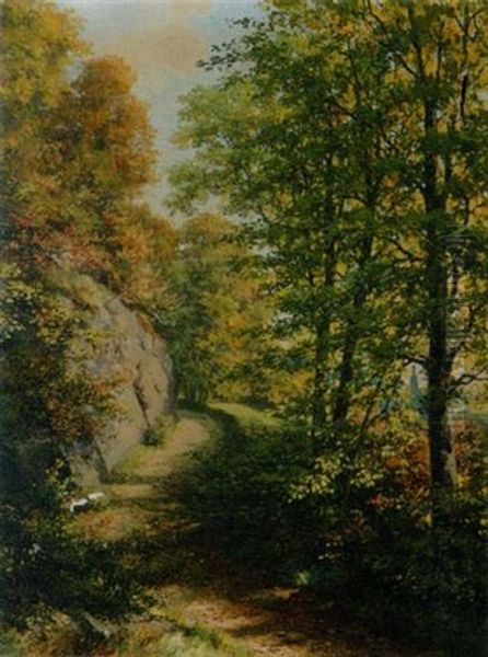 Herbstlicher Waldweg (am Monchsberg) Oil Painting by Franz Kulstrunk