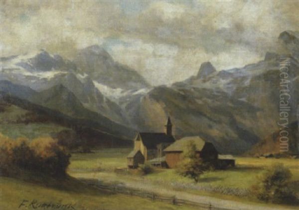 Landkapelle, Im Hintergrund Gebirgmassiv Oil Painting by Franz Kulstrunk