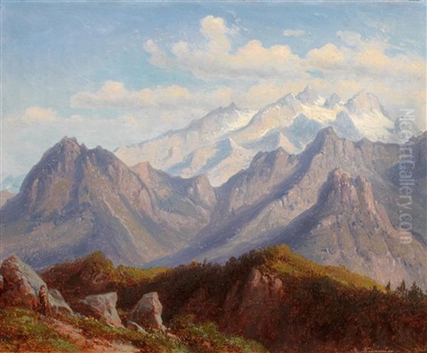 View From The Schafberg To The Dachstein Oil Painting by Carl Robert Kummer