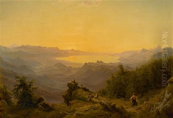 View From The Mountains Of Montenegro Towards Lake Scutari Oil Painting by Carl Robert Kummer