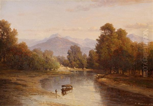 Flusslandschaft Mit Fahrboot Oil Painting by Carl Robert Kummer