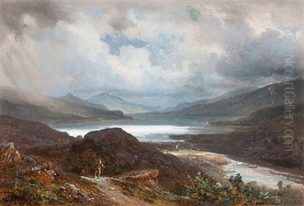 Loch Cathrine In Scotland Oil Painting by Carl Robert Kummer