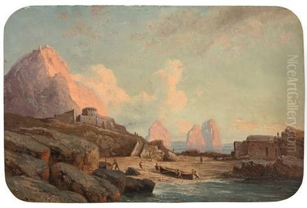 Die Fariglioni Auf Capri Oil Painting by Carl Robert Kummer