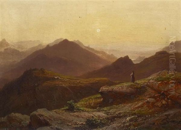 Abendstimmung Im Gebirge. Der Schafberg Bei Ischl Oil Painting by Carl Robert Kummer