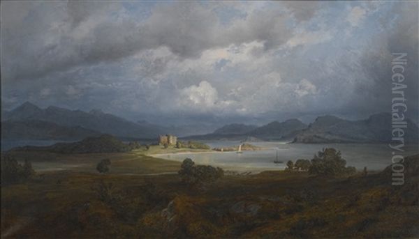 Scottish Landscape With A Castle And Loch Oil Painting by Carl Robert Kummer