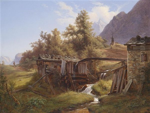 Alte Muhle Im Thale Bei Berchtesgaden, Salzburg Oil Painting by Carl Robert Kummer