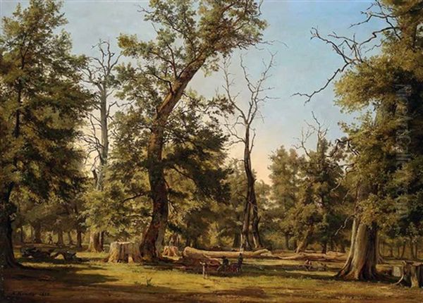 Naturstudie Aus Den Slawonischen Waldern Zur Zeit Als Dieselben Noch Genutzt Waren Oil Painting by Carl Robert Kummer