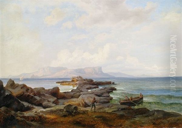 Kustenlandschaft Mit Anlandendem Ruderboot Oil Painting by Carl Robert Kummer