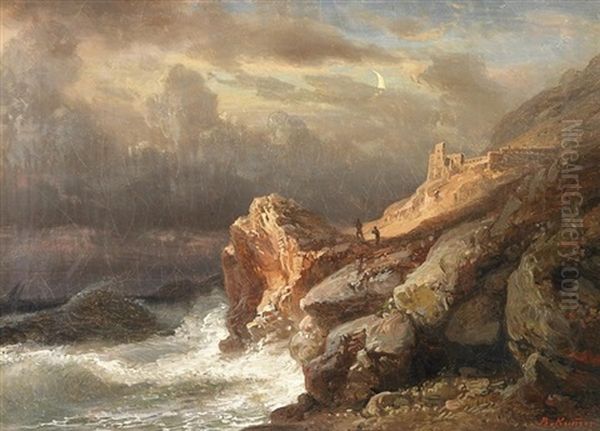 Rauhe Brandung Vor Schottischer Kuste Oil Painting by Carl Robert Kummer