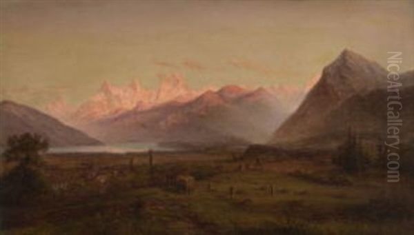 Blick Auf Eiger, Monch Und Jungfrau Im Berner Oberland Bei Alpengluhen Oil Painting by Carl Robert Kummer