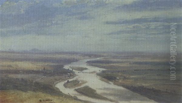 Die Elbe Bei Leitmeritz (tschechische Republik) Oil Painting by Carl Robert Kummer