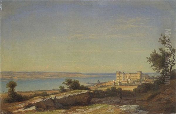 Schloss An Einer Meeresbucht (schloss Miramar Bei Triest?) Oil Painting by Carl Robert Kummer