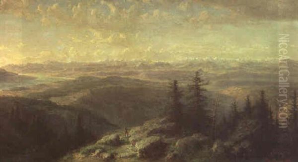 Blick Uber Die Gipfel Einer Berglandschaft Oil Painting by Carl Robert Kummer