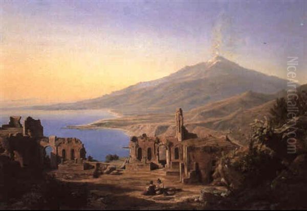 Teatro Greco, Taormina, With Etna Beyond Oil Painting by Carl Robert Kummer