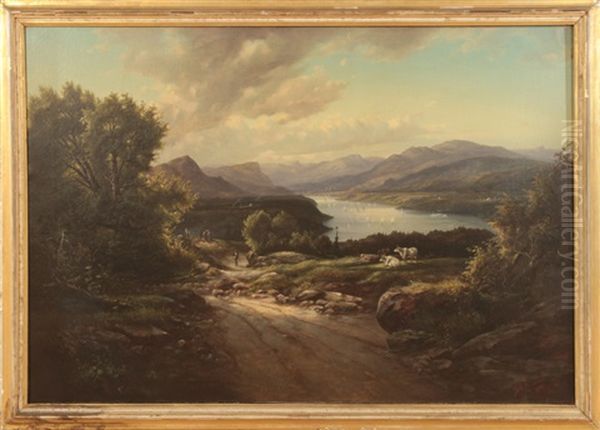 Hudson River Scene Oil Painting by Julius Herman Kummer