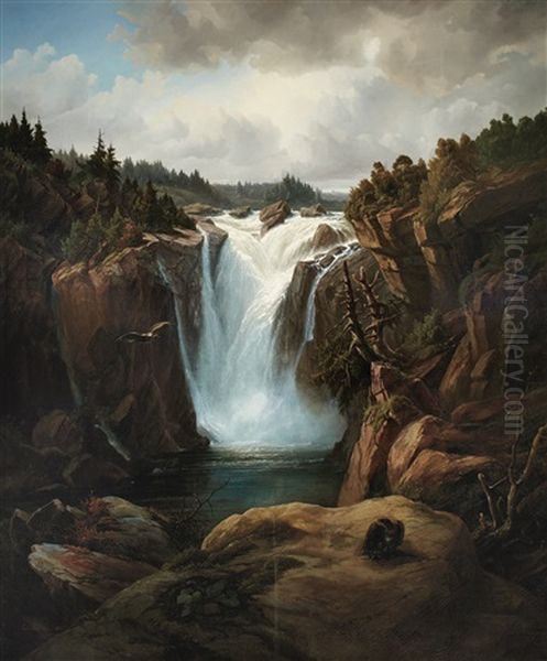 View Of Montmorency Falls, Quebec Oil Painting by Julius Herman Kummer