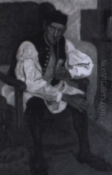 Alter Mann Im Lehnstuhl Oil Painting by Mathilde Kummer-Kroell