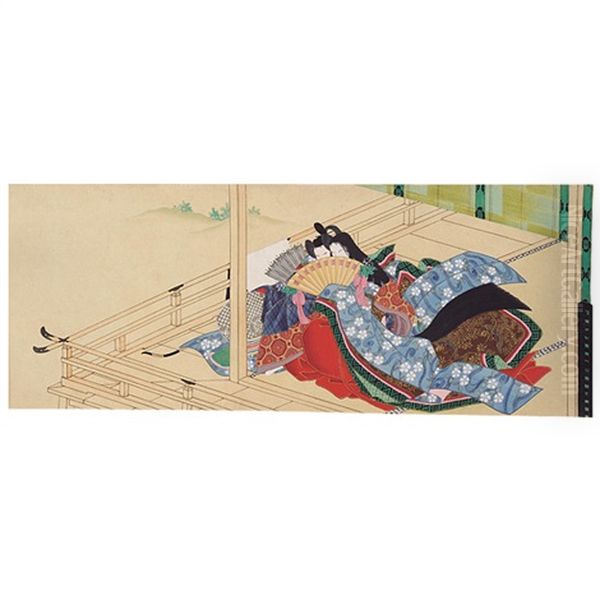 Getsuji Shunga Zu - Monthly Shunga, 8 Scenes Oil Painting by Utagawa Kuninaga