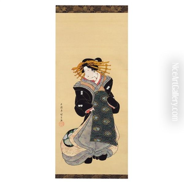 Standing Beauty Oil Painting by Utagawa Kunisada