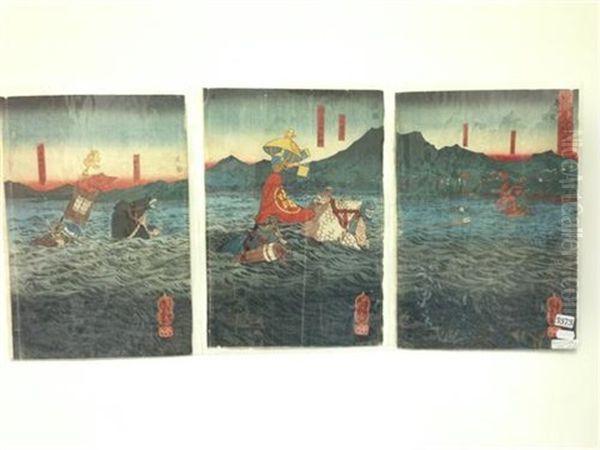 Ujigawa Civil War (3 Works) Oil Painting by Utagawa Kuniyoshi