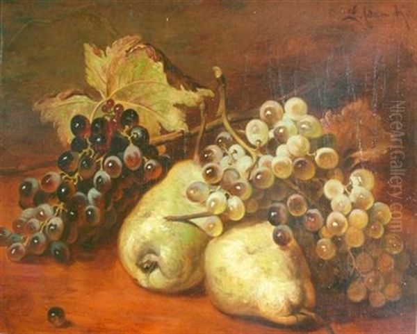 Still Life With Pears And Grapes Oil Painting by Ludwig Adam Kunst