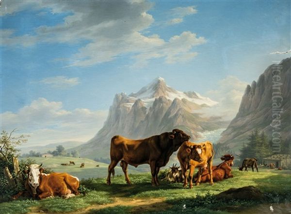 Berglandschaft Mit Weidenden Kuhen by Karl Kuntz