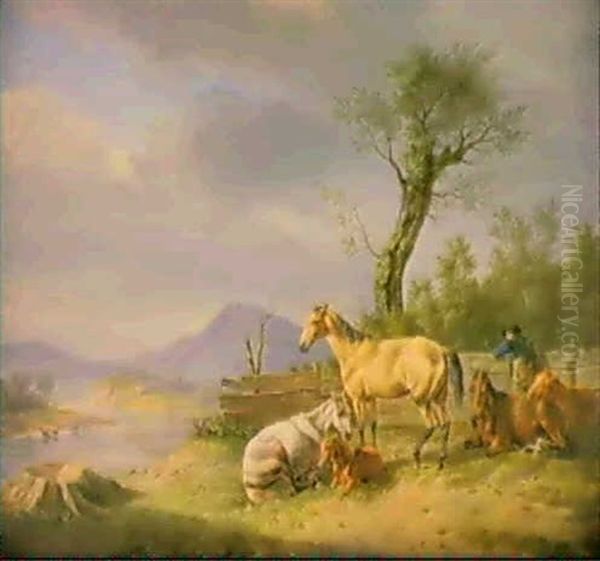 Romantische Landschaft Am Rhein Oil Painting by Rudolf Kuntz