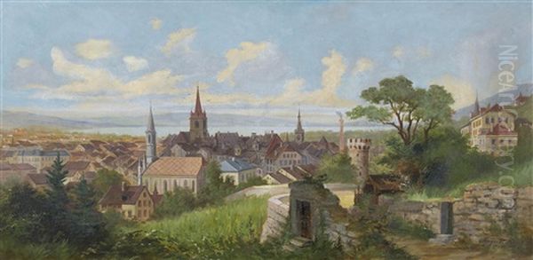 Blick Auf Biel Oil Painting by August Kunz