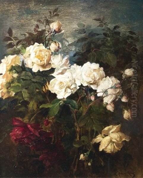 White Roses Oil Painting by Ludwig Adam Kunz