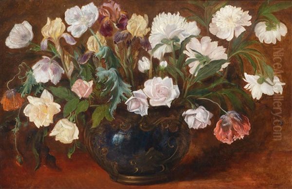 Roses In A Vase Oil Painting by Ludwig Adam Kunz