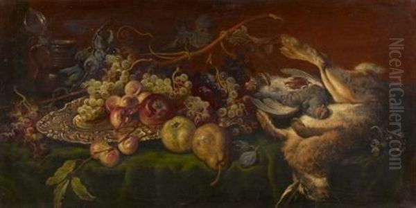 Groses Stillleben Mit Obst Und Erlegtem Hasen Oil Painting by Ludwig Adam Kunz