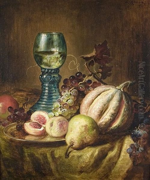 Stilleben Mit Weinglas Und Kurbis Oil Painting by Ludwig Adam Kunz