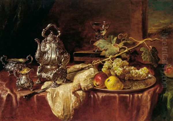 Stilleben Mit Fruchten Und Teeservice Oil Painting by Ludwig Adam Kunz