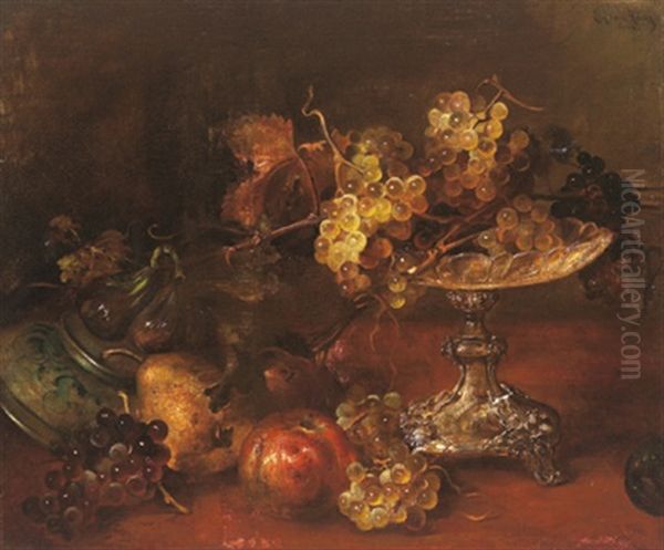 Fruchtestillleben Und Eine Glaserne Tazza Auf Fein Gearbeitetem Silbernem Fus Oil Painting by Ludwig Adam Kunz