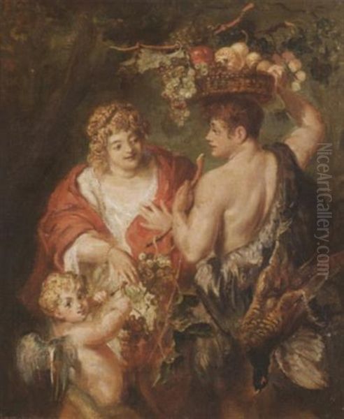 Bacchus Und Ceres Mit Amor Oil Painting by Ludwig Adam Kunz