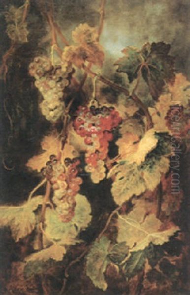 Stilleben Mit Trauben Und Weinlaub Oil Painting by Ludwig Adam Kunz