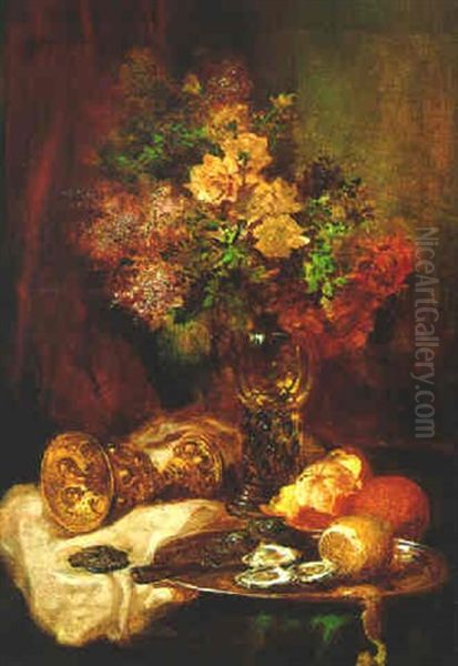 Stilleben Mit Blumen Und Austern Oil Painting by Ludwig Adam Kunz