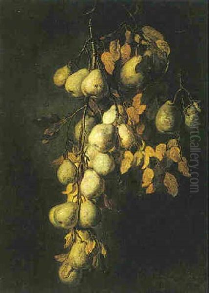 A Still Life With Pears On A Branch Oil Painting by Ludwig Adam Kunz