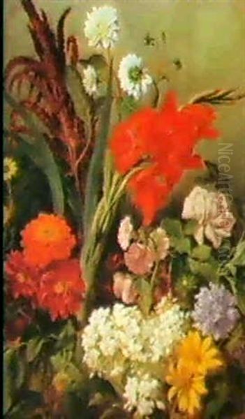 A Still Life Of Summer Flowers Oil Painting by Ludwig Adam Kunz