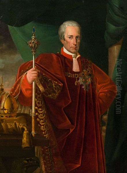 Emperor Francis Ii. (i.) Of Austria Wearing The Ceremonial Robes Of The Order Of The Golden Fleece Oil Painting by Leopold Kupelwieser