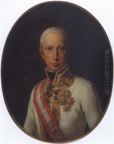 Kaiser Franz I. Von Osterreich, Portrat Des Kaisers In Feldmarschallsuniform Mit Ordensschmuck Oil Painting by Leopold Kupelwieser