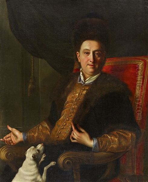 Portrait Of A Man With His Dog Oil Painting by Johann (Jan) Kupetzki