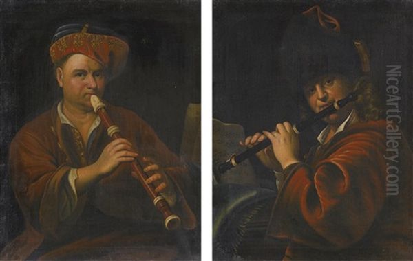 Recorder Player; Flute Player Oil Painting by Johann (Jan) Kupetzki