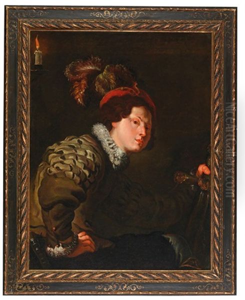 A Young Man With Plumed Hat And Drawn Sword Oil Painting by Johann (Jan) Kupetzki