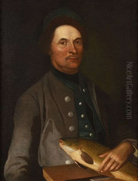 Portrait Of Painter Jorg Durenfurth With A Carp Oil Painting by Johann (Jan) Kupetzki