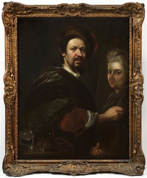 Self-portrait With Wife Oil Painting by Johann (Jan) Kupetzki