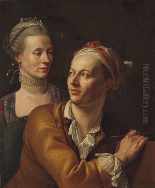 Portrait Of An Artist And His Wife Oil Painting by Johann (Jan) Kupetzki